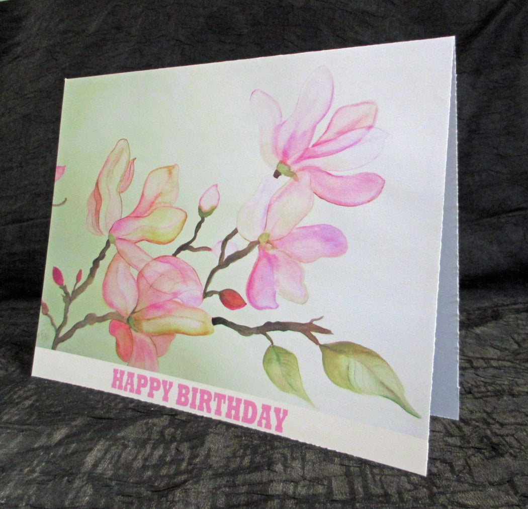 Hand Made Art Card Delicate Pink Magnolias