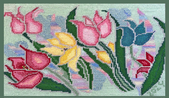 Hand Made photographic Art Card of Cross Stitched Tulips