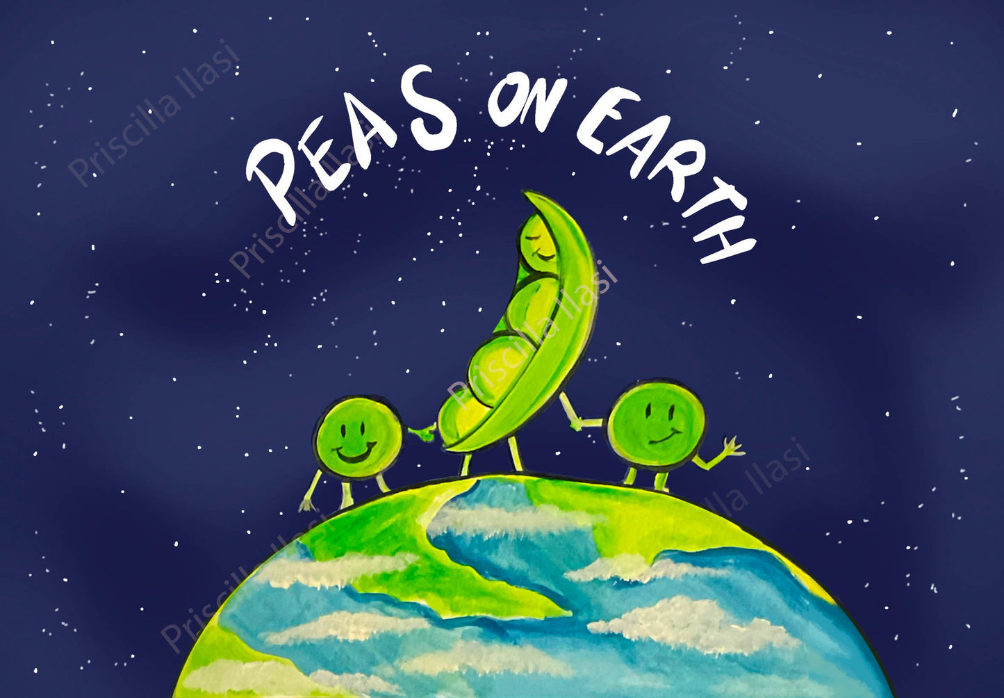 Priscilla's  "Peas on earth" playful Christmas/ New Years Card