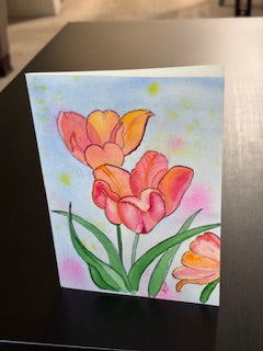 Two orange tulips photographic art card