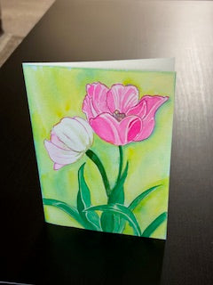 Two pink tulips photographic art card